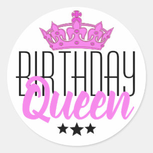 Sticker Rond Reine d'anniversaire et Couronne rose