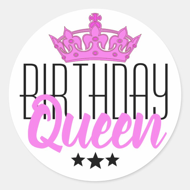 Sticker Rond Reine d'anniversaire et Couronne rose (Devant)