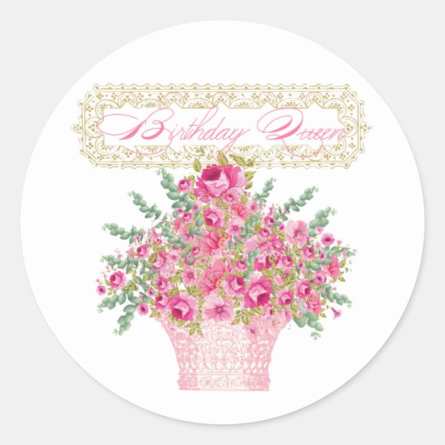 Sticker Rond Reine d'anniversaire, joyeux sceaux d'enveloppe d' (Devant)