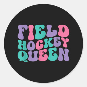 Sticker Rond Reine de hockey sur gazon Femmes Rétro Vintage Gro