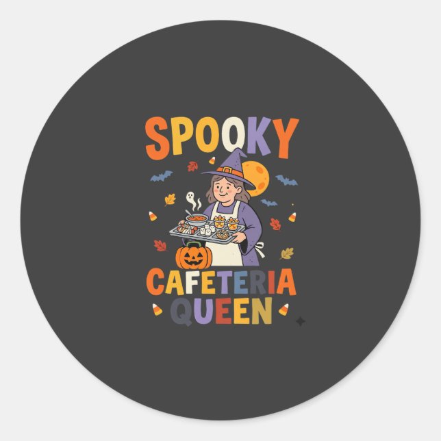 Sticker Rond Reine de la cantine d'Halloween (Devant)