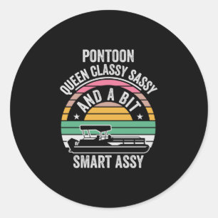 Sticker Rond Reine de ponton drôle rétro coucher de soleil vie