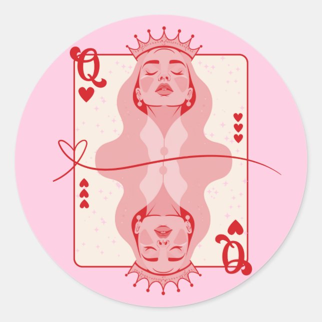 Sticker Rond Reine des Coeurs Art rouge et rose (Devant)