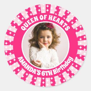 Sticker Rond Reine Des Coeurs Rose Retro Photo Anniversaire