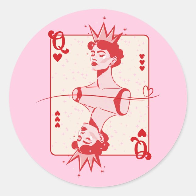 Sticker Rond Reine des Coeurs rouge et rose (Devant)