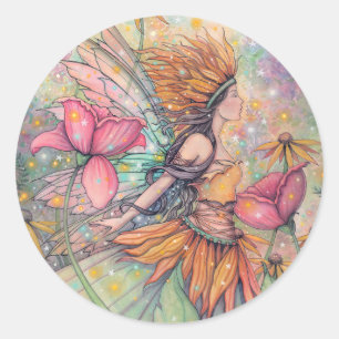 Sticker Rond Reine d'été Fée Fantaisie Artistique