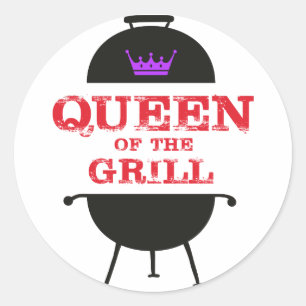Sticker Rond Reine Du Grill, Rouge Couronne Violet