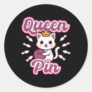 Sticker Rond Reine Épingles Femmes Filles Bowling Chat 
