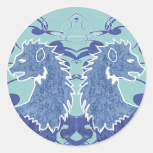 Sticker Rond Réinterprétation de lions vintage avec des volutes