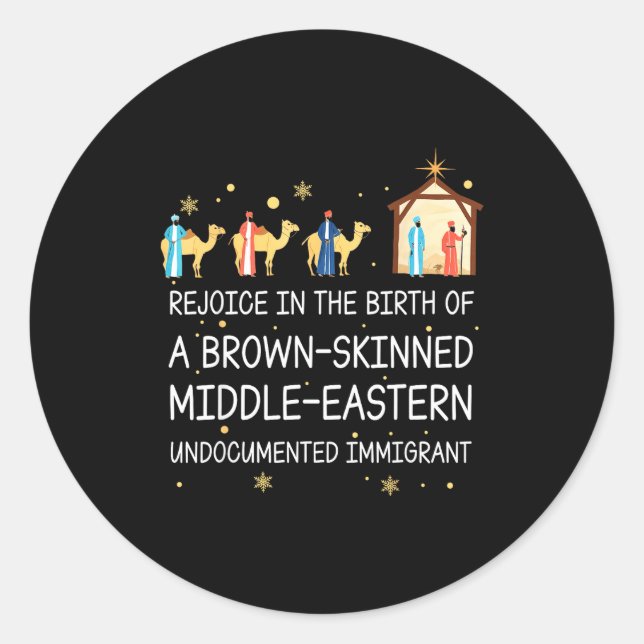 Sticker Rond Rejoice In The Birth Of A Brown Skinned Christian  (Devant)