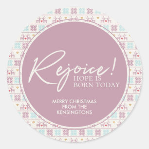 Sticker Rond Réjouissez Noël Pastel Typographie Flocon de neige