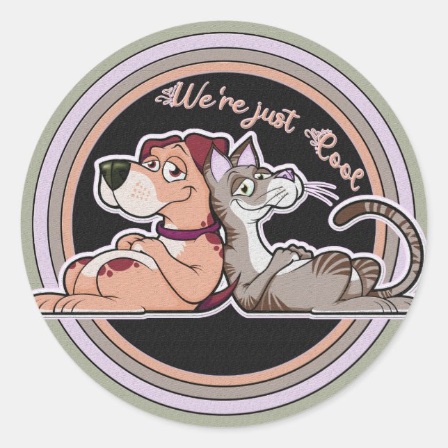 Sticker Rond Relation de chat de chien (Devant)