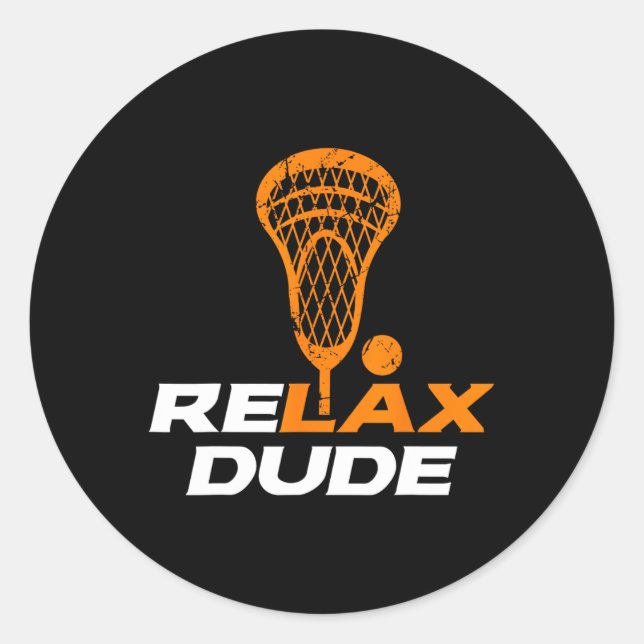 Sticker Rond Relax Dude Lacrosse Lax Stick V6 Orange (Devant)