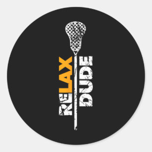 Sticker Rond Relax Dude Lacrosse Stick Orange Accent
