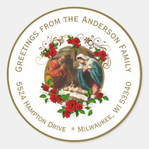 Sticker Rond Religieuse Vierge Marie Jésus Nativité de Noël