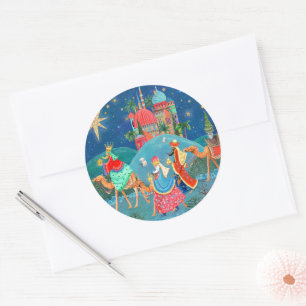 Sticker Rond Religieux bleu Trois Rois Noël