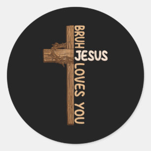 Sticker Rond Religieux Christian Garçons Ados Enfants Bruh Jesu