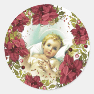Sticker Rond Religieux floral de Jésus de bébé de nativité