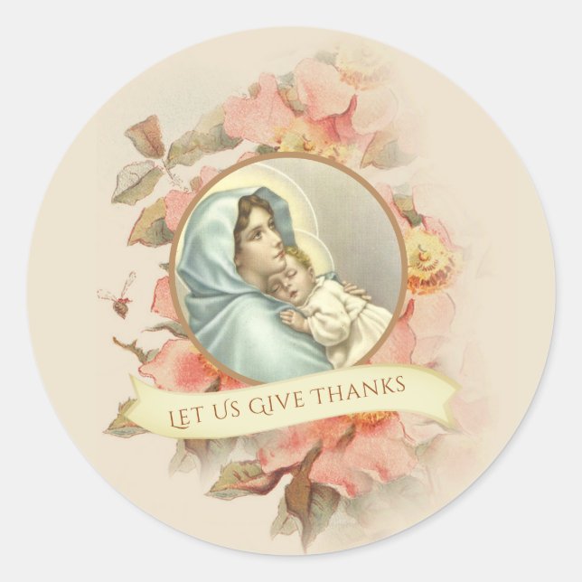 Sticker Rond Religieux Thanksgiving Sainte Vierge Marie Automne (Devant)