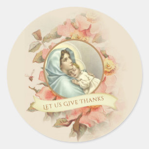 Sticker Rond Religieux Thanksgiving Sainte Vierge Marie Automne
