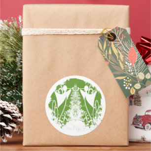 Sticker Rond Religieux Vert et Blanc Angel chrétien