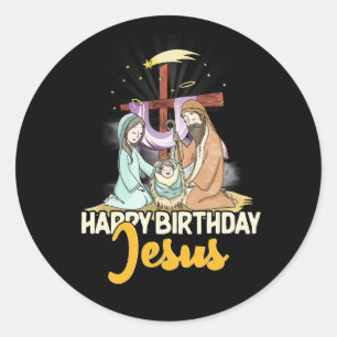Sticker Rond Religion chrétienne Église de Noël Joyeux annivers
