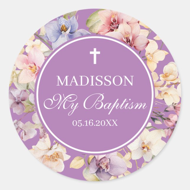Sticker Rond Religious Celebration Floral Orchids purple (Devant)
