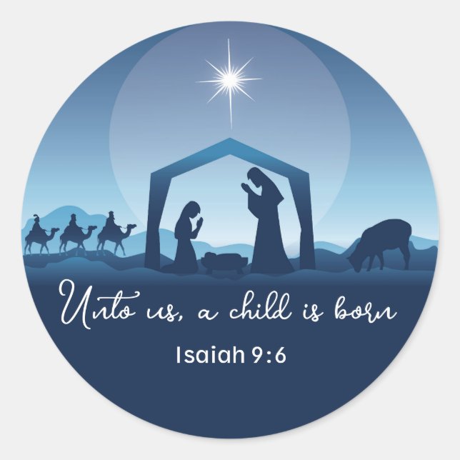 Sticker Rond Religious Christmas Bible Verse Nativity Scene (Devant)