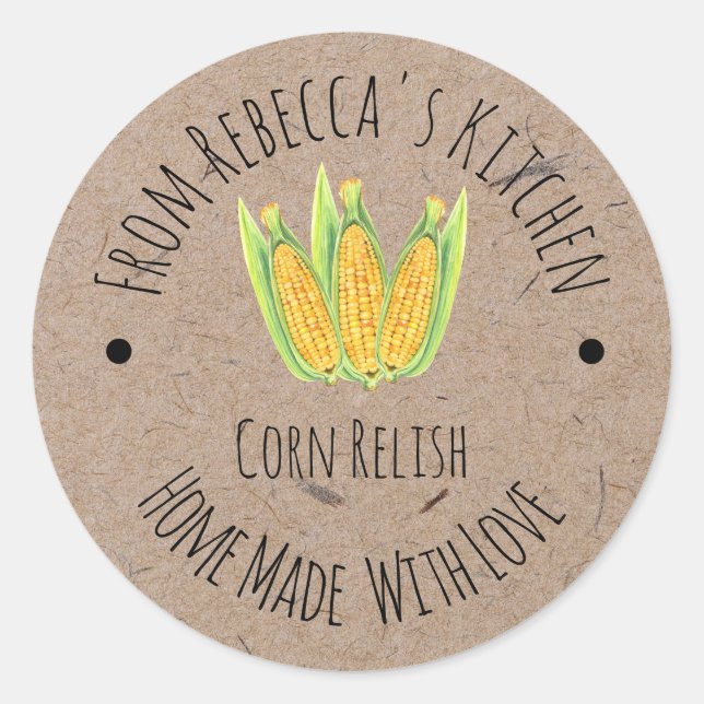 Sticker Rond Relish de maïs fait avec amour (Devant)
