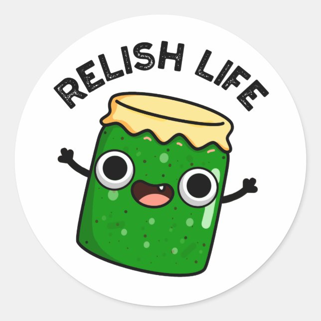 Sticker Rond Relish Life Funky Food Pun (Devant)