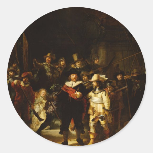 Sticker Rond Rembrandt Nightwatch Night Watch Peinture baroque (Devant)