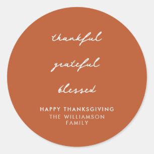 Sticker Rond Remerciant Reconnaissant Bénis Thanksgiving Orange
