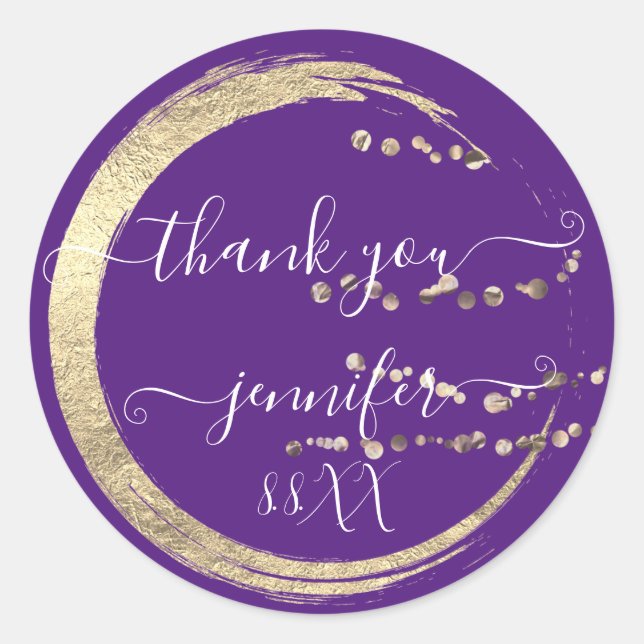 Sticker Rond Remerciement 16ème Gold Save The Date Violet (Devant)