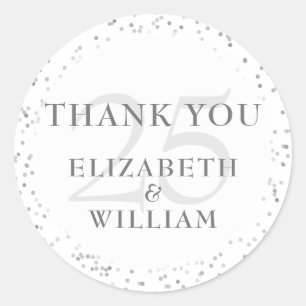 Sticker Rond Remerciement 25e Anniversaire Silver Stardust
