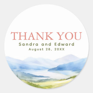 Sticker Rond Remerciement aquarelle Montagnes