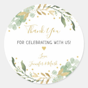 Sticker Rond Remerciement Baby Shower Greenery Gold Eucalyptus