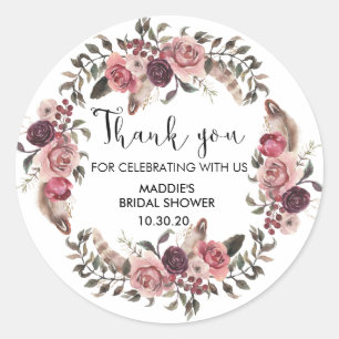 Sticker Rond Remerciement Bohème Aquarelle Fleurs Mariage