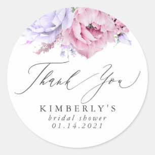 Sticker Rond Remerciement botanique floral violet et rose pouss