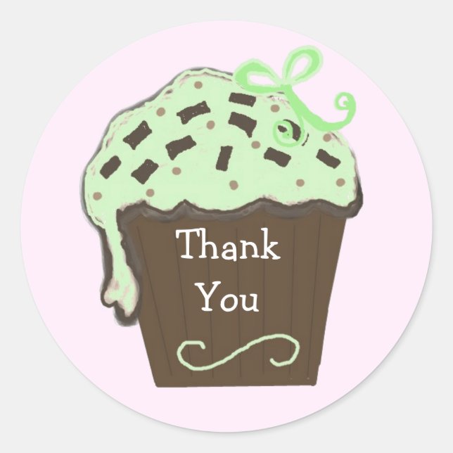 Sticker Rond Remerciement Cupcake à la Menthe (Devant)
