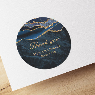 Sticker Rond Remerciement d'affaires Agate Or Bleu Marine