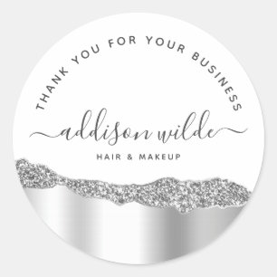 Sticker Rond Remerciement d'affaires Diamonds Paillettes Argent
