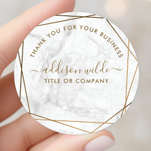 Sticker Rond Remerciement d'affaires en marbre blanc géométriqu