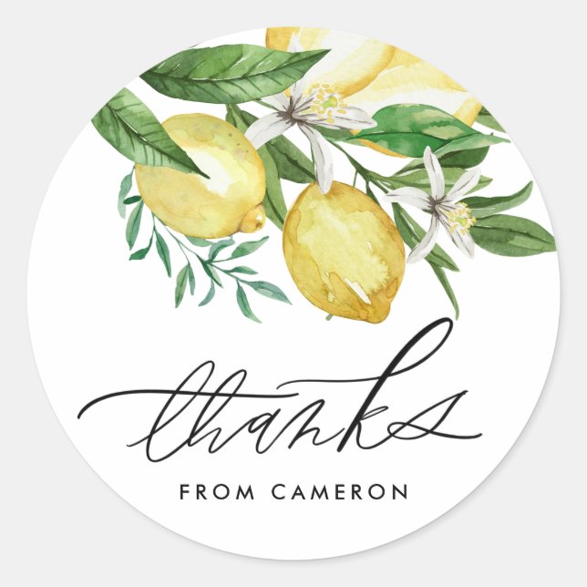 Sticker Rond Remerciement d'anniversaire Citron Aquarelle et Fl (Devant)
