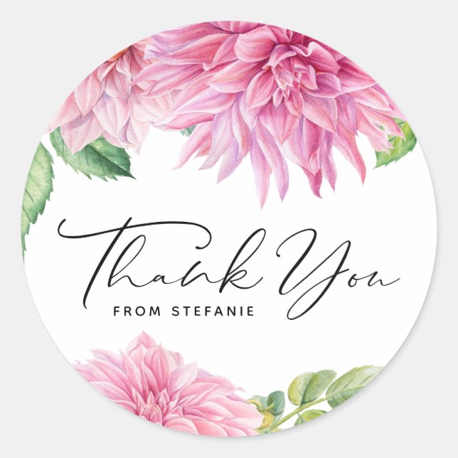 Sticker Rond Remerciement d'anniversaire floral de dahlia à l'a (Devant)