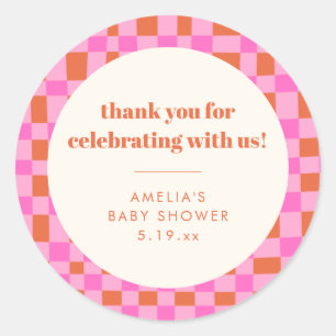 Sticker Rond Remerciement de Baby Shower Abstrait Rose Personna