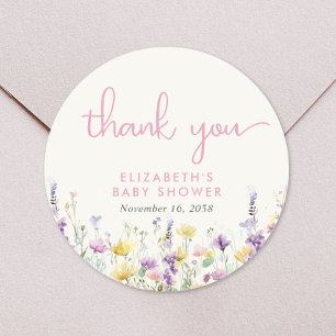 Sticker Rond Remerciement de Baby Shower aquarelle Bohème Fleur