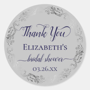 Sticker Rond Remerciement de Baby Shower Argent sur Fond Gris