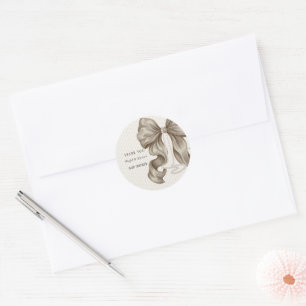 Sticker Rond Remerciement de Baby Shower Beige Ivoire Ruban