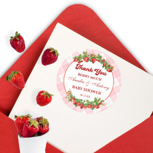 Sticker Rond Remerciement de Baby Shower Berry Sweet Rose Frais