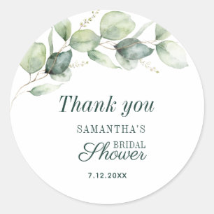 Sticker Rond Remerciement de Baby Shower de Mariée au Eucalyptu
